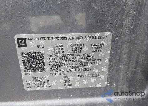 2018 GMC Terrain Sle z USA, uszkodzony, nr VIN 3GKALTEV9JL352617